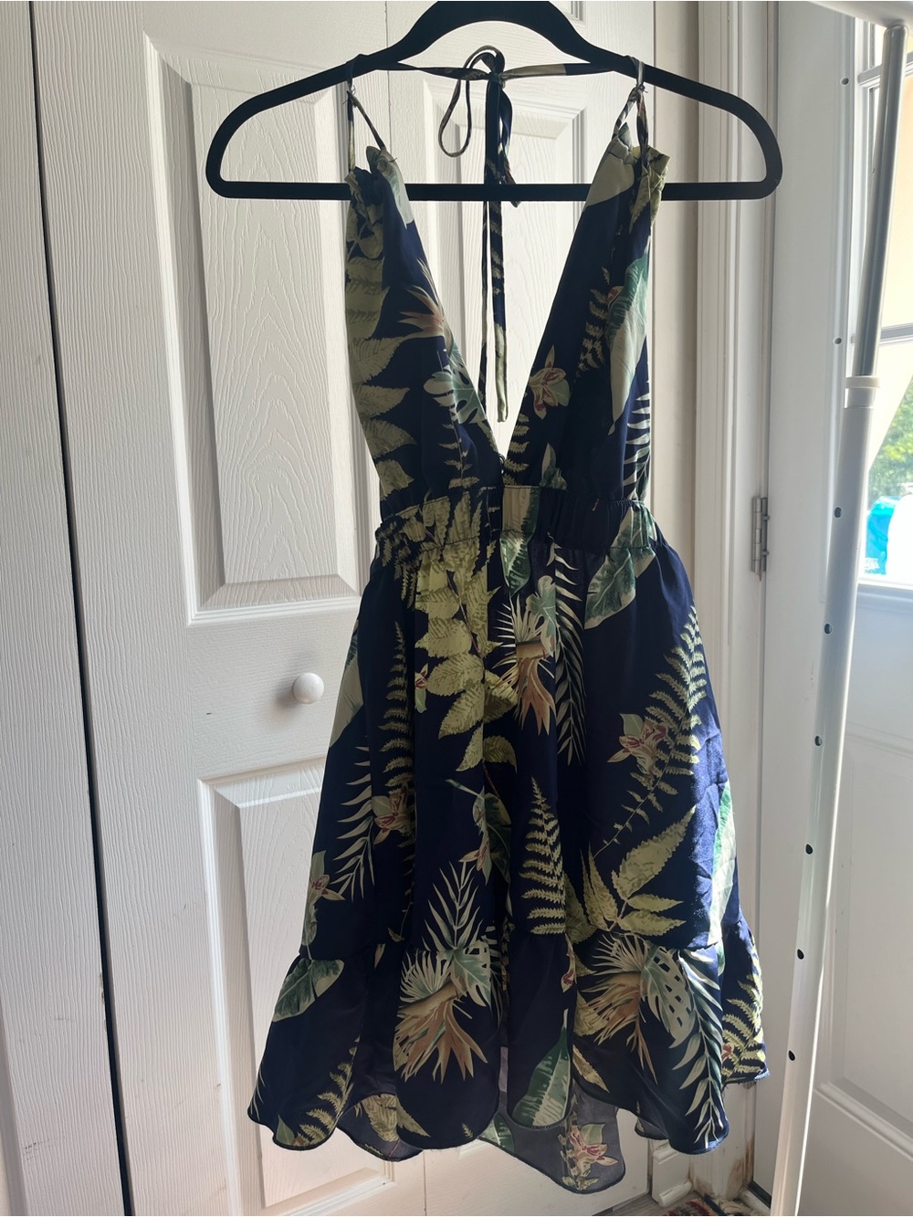 Navy Tropical Print Womens One-Piece Dress Halter Tie and back Tie
